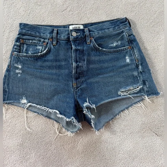 Agolde Women's Frayed Hem Blue Jean Shorts - Picture 1 of 4